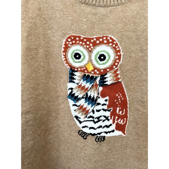Talbots Cotton Blend Brown Owl 3D-Knit Crew Neck Pullover Sweater Size Large - Picture 5 of 8
